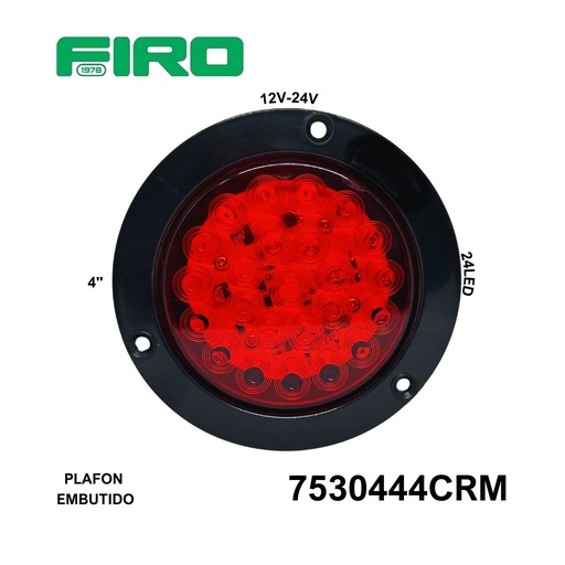 [7530444CRM] PLAFON  EMBUTIDO 4" ROJO 12V-24V 24 LED  S/LOGO MULTIVOLTAJE