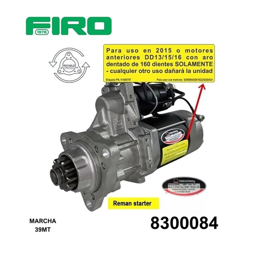 [8300084] MARCHA 39MT 12V 11D C.  ROTABLE DELCO REMY *RECO* MODIFICADA=308