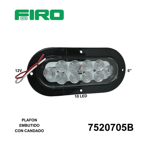 [7520705B] PLAFON EMBUTIDO OVALADO 6" 12V BLANCO 10 LED CON CANDADO