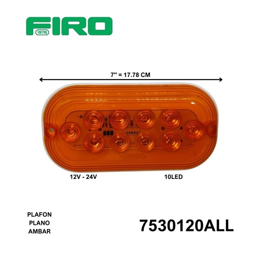 [7530120ALL] PLAFON PLANO 7" 12V-24V AMBAR 10 LED