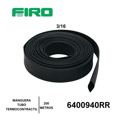 [6400940RR] MANGUERA TUBO TERMOCONTRACTIL 04.76MM=3/16 NEGRO ROLLO 200MTS=940