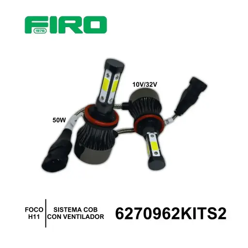 [6270962KITS2] FOCOS H11 10-32V  50W SISTEMA COB CON VENTILADOR 4 CARAS S2