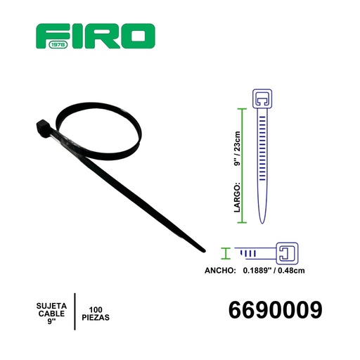 [6690009] SUJETA CABLE 9" 100 PZAS.  NEGRO NYLON