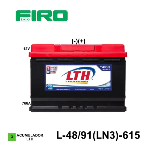 [L-48/91(LN3)-615] ACUMULADOR LTH L-48/91(LN3)-615 12V 768A (-)(+) <CASCO (3)(M)
