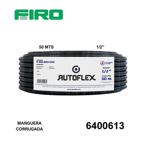 [6400613] MANGUERA CORRUGADA 1/2 50 MTS NEGRA AUTOFLEX