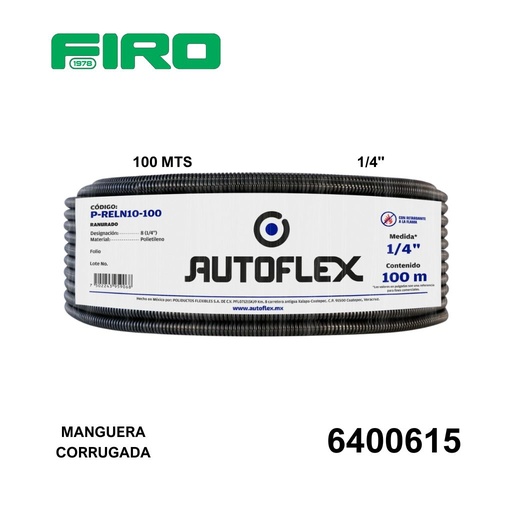 [6400615] MANGUERA CORRUGADA 1/4  100 MTS NEGRA AUTOFLEX