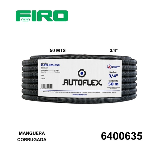 [6400635] MANGUERA CORRUGADA 3/4  50 MTS NEGRA AUTOFLEX