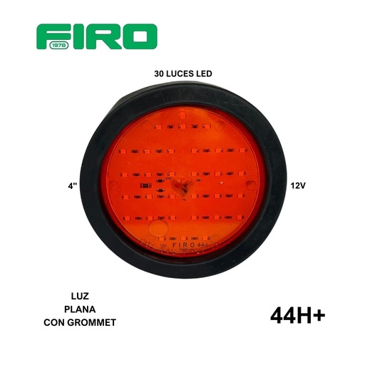 [44H+] LUZ PLANA 4" 30 LED AMBAR REDONDO HULE GROMET 12V