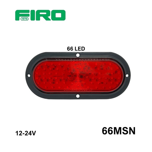 [66MSN] LUZ PLANA 6"  66 LED OVAL ESTROBO  MULVOLTAJE ROJO BASE NEGRO
