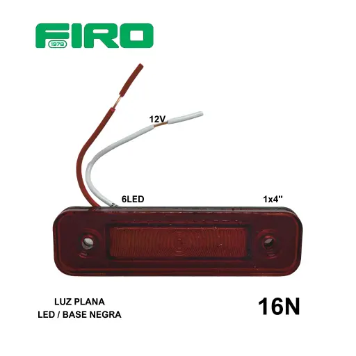 [16N] #16N LUZ PLANA 1"X4" 6 LED ROJOS 12V BASE NEGRA = 416 Y 416X