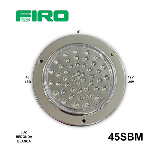 [45SBM] LUZ PLANA 4" 48 LED BLANCOS REDONDO 12-24V  3 CABLES = 45-2=45M
