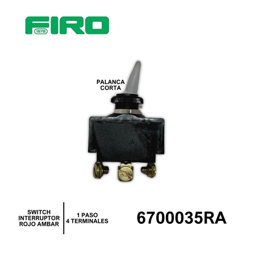 [6700035RA] SWITCH INTERRUPTOR 1 PASO 4 TER. PALANCA CORTA ROJO AMBAR