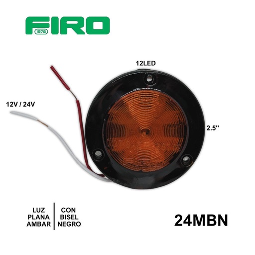 [24MBN] #24MBN LUZ PLANA 2.5" AMBAR 12V/24V 12 LED REDONDO C/BISEL NEGRO