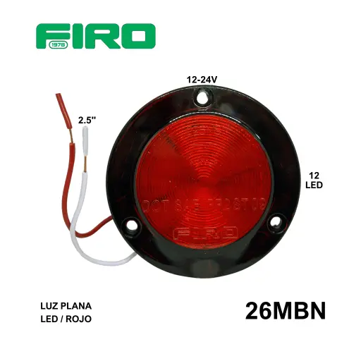 [26MBN] #26MBN LUZ PLANA 2.5" ROJA 12V/24V 12 LED REDONDO C/ BISEL NEGRO