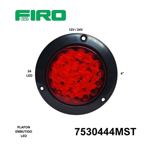 [7530444MST] PLAFON  EMBUTIDO 4" ROJO 12V  Y 24v 24 LED MULTIVOLTAJE