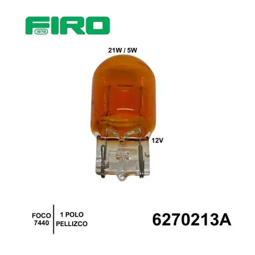[6270213A] FOCO 7440A 12V 21W/5W 1 POLO AMBAR W3X16d PELLIZCO MAXI