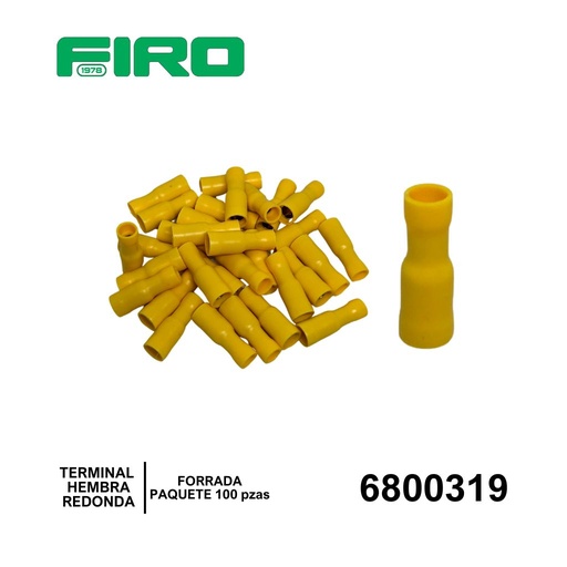 [6800319] TERMINAL HEMBRA REDONDA AMARILLA .250 NYLON FORRADA 10-12 AWG 100P