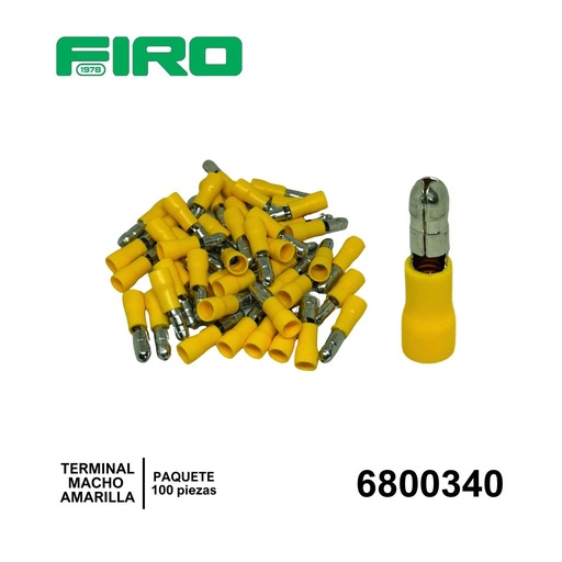 [6800340] TERMINAL MACHO AMARILLA .250 NYLON FORRADA 10-12 AWG 100PZS