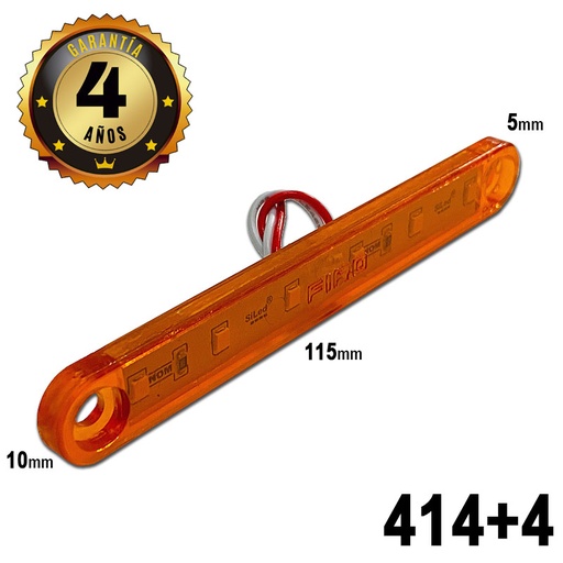 [414+4] #414+4 LUZ PLANA 12V. 4.5" X 5/8" 6 LED AMBAR W.P. IP67 +4A GARANTIA
