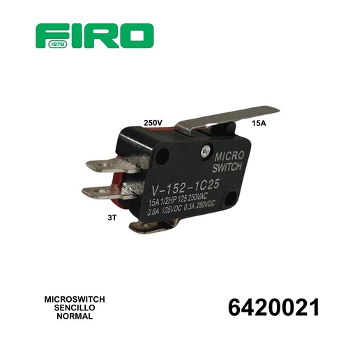 [6420021] MICROSWITCH 3T 15A 250VAC SENCILLO NORMAL