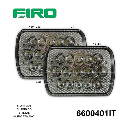 [6600401IT] UNIDAD SILVIN H6054 CUADRADO GDE 3T 12V 15 (LEDS) 45 WATTS 12V-24V