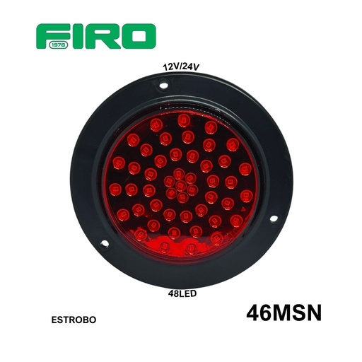 [46MSN] LUZ PLANA 4" 12V/24V 48 LED ROJO + ESTROBO MULTIVOLTAJE B/NEGRO
