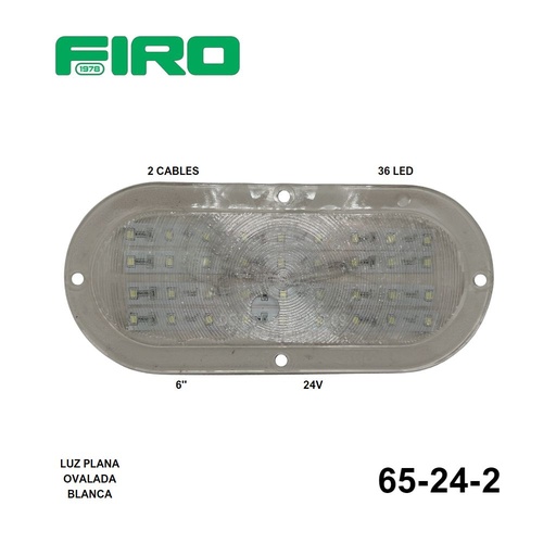 [65-24-2] LUZ PLANA 6" 24V 36 LED BLANCO OVALADO 2 CABLES