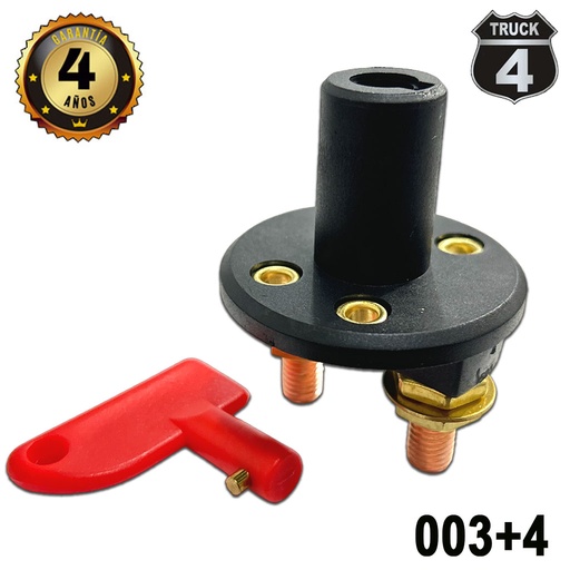 [003+4] CORTADOR CORRIENTE 12V-24V 200A 2T Y GUIA PERILLA REMOVIBLE ROJA
