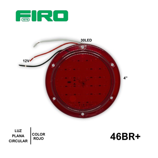 [46BR+] LUZ PLANA 4" 30 LED ROJOS REDONDO 12V  PCB BISEL ROJO CRISTALINO