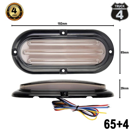 [65+4] LUZ PLANA 6" 12V-24V 100 LED AMBAR O ROJO ESTROBO DIR. ALT Y BAJA