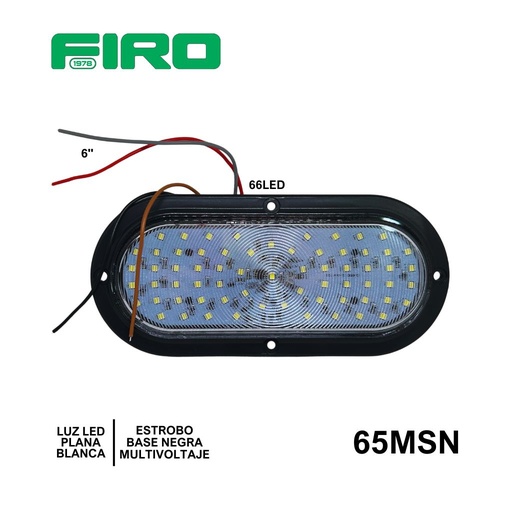 [65MSN] LUZ PLANA 6"  66 LED OVAL ESTROBO  MULVOLTAJE BLANCA BASE NEGRA