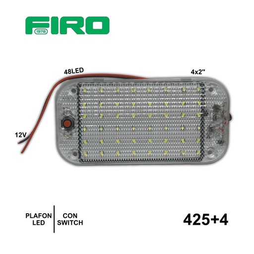 [425+4] PLAFON 4X2" 12V RECT 48 LED BLANCO C/SWITCH