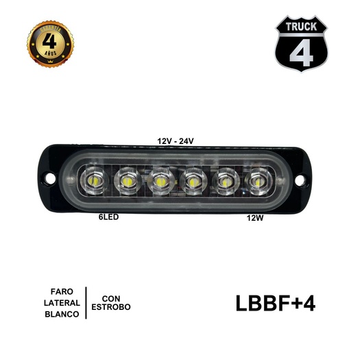 [LBBF+4] FARO LATERAL 12V-24V 12W ALARGADO 6 LED BLANCO-BLANCO ESTROBO