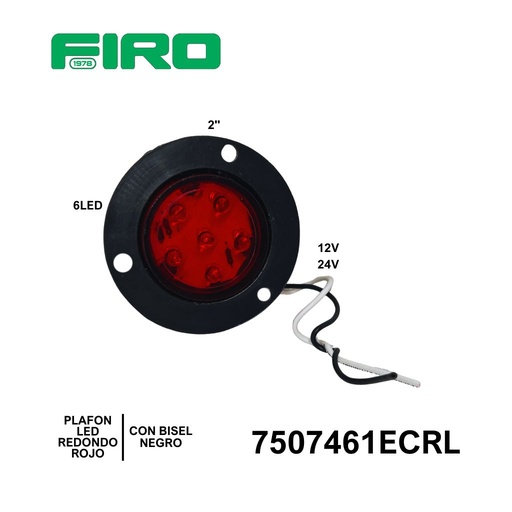[7507461ECRL] PLAFON EMBUTIDO DE 2" ROJO 12/24v 6 LED CANDADO
