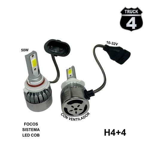 [H4+4] FOCOA H4 10-32V 50 W LED COB CON VENTILADOR 4TRUCK