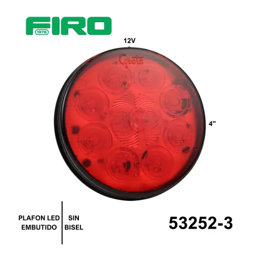 [53252-3] PLAFON EMBUTIDO 4" ROJO 12v  LED SIN BISEL GROTE