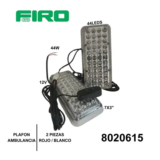 [8020615] PLAFON 7x3" 44 LEDS (PAR) 12V 44W ROJO BLANCO AMBULANCIA          