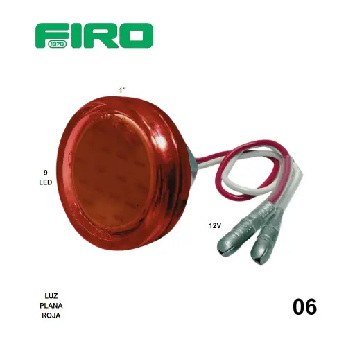[06] LUZ PLANA 1" 12V 12 LED ROJO REDONDO 2 CABLES