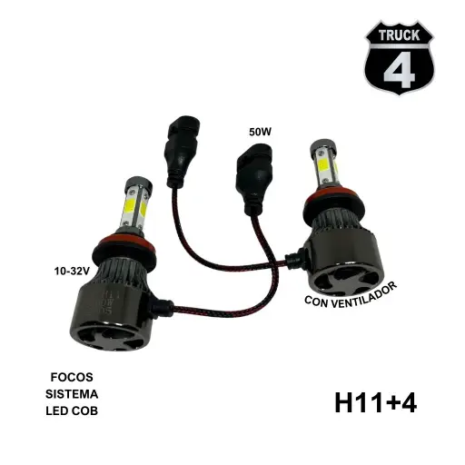 [H11+4] FOCOS H11 10-32V  50W SISTEMA LED COB CON VENTILADOR 4TRUCK