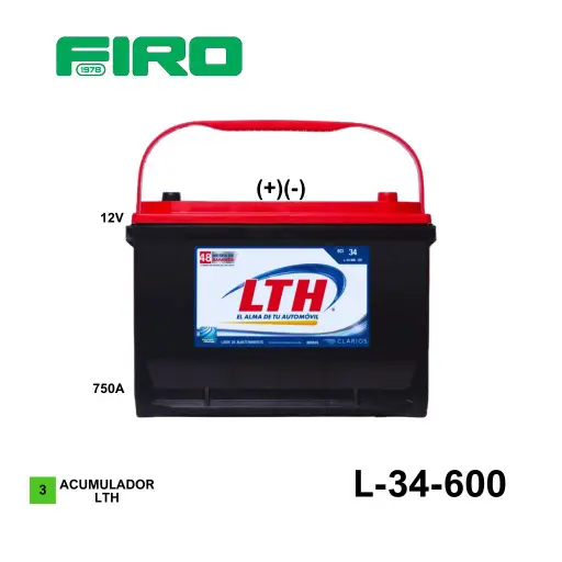 [L-34-600] ACUMULADOR LTH L-34-600 12V 750A (+)(-) <CASCO (3)(M) POSTES