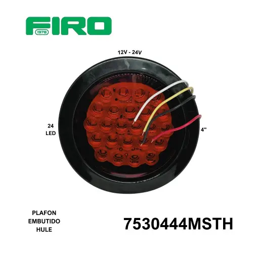 [7530444MSTH] PLAFON  EMBUTIDO 4" ROJO 12V/24V 24 LED MULTIVOLTAJE HULE 