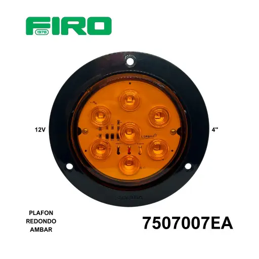 [7507007EA] PLAFON REDONDO 4" AMBAR 12V 7 LED CONECTOR 