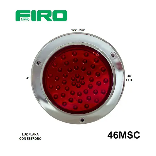 [46MSC] LUZ PLANA 4" 12V/24V 48 LED ROJO + ESTROBO MULTIVOLTAJE B/CROMADO