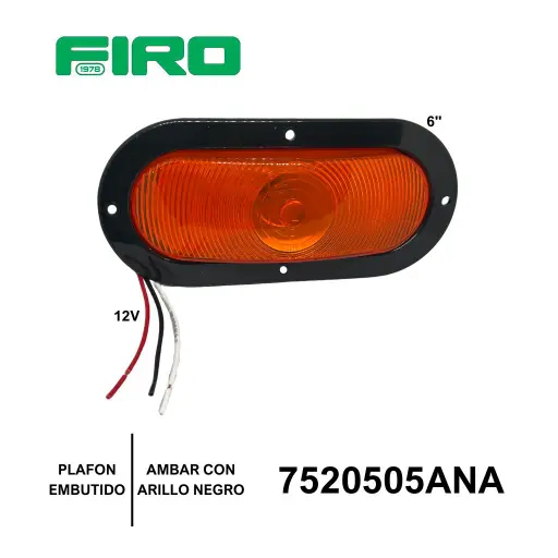 [7520505ANA] PLAFON EMBUTIDO OVALADO 6" 12V AMBAR CON ARILLO NEGRO             