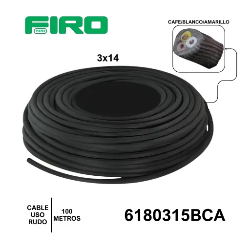 [6180315BCA] CABLE USO RUDO 3X14 POR (100) METROS ROLLO BLANCO CAFE AMARILLO