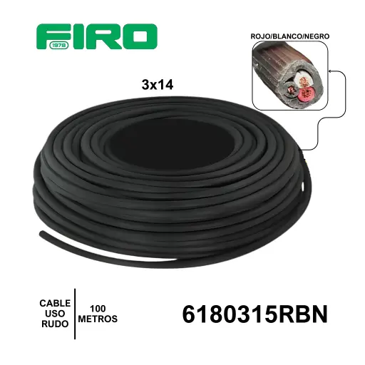 [6180315RBN] CABLE USO RUDO 3X14 POR (100) METROS ROLLO ROJO BLANCO NEGRO