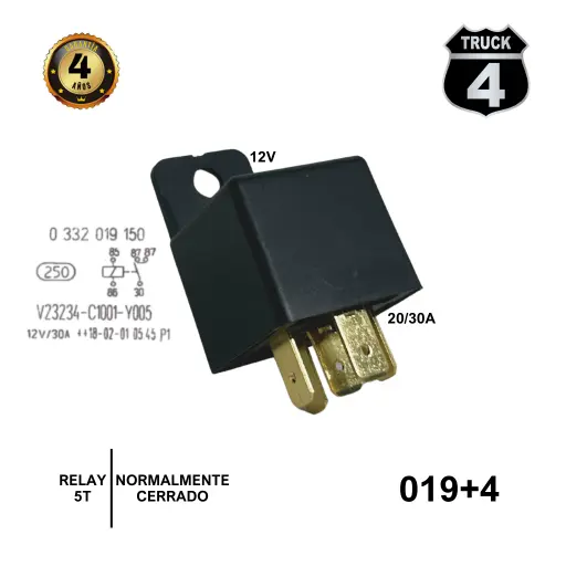 [019+4] RELAY 12V 5T 20/30A (NC) NORMAL CERRADO 4 TRUCK =6500405BOS