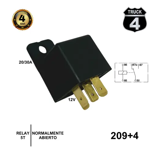 [209+4] RELAY 12V 5T 20/30A (NO) NORMAL ABIERTO 4 TRUCK  =6500405bor 