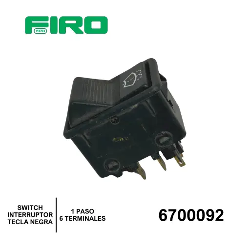 [6700092] SWITCH INTERRUPTOR 1 PASO 6 TER. TECLA NEG.C/LUZ LAVA PARABRISAS .