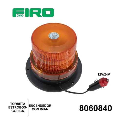 [8060840] TORRETA AMBAR 12V/24V ESTROBOSCOPICA ENCENDEDOR IMAN